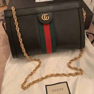 Gucci Ophidia Web Shoulder Bag Small Black Leather